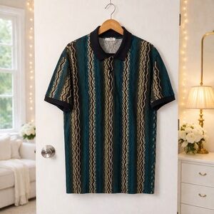 ✨ Versace Collection Cotton Polo Shirt w Geometric Print Size XL